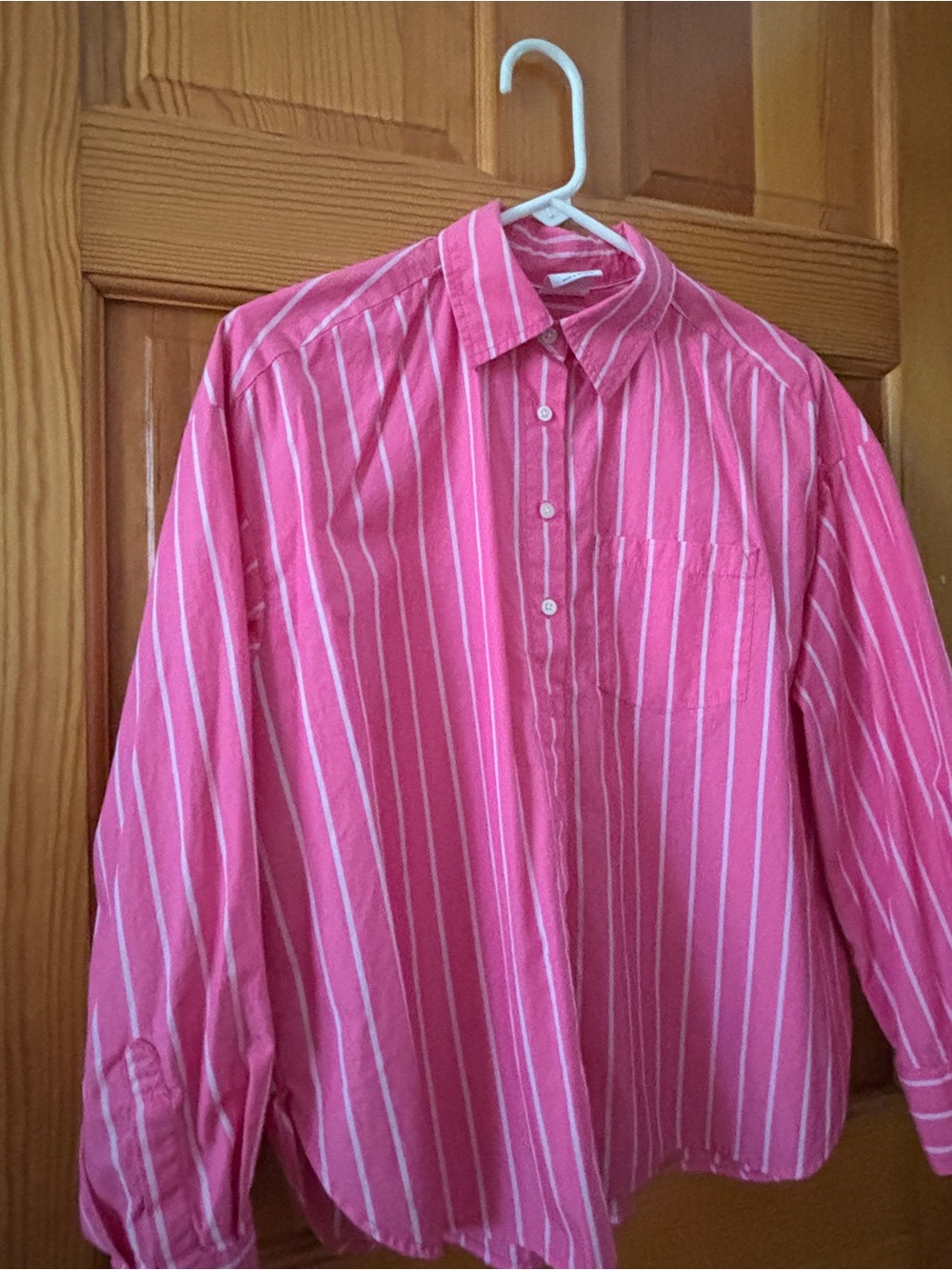 GAP Oversized Pink Striped Button Up Poplin Shirt - Picture 5 of 8